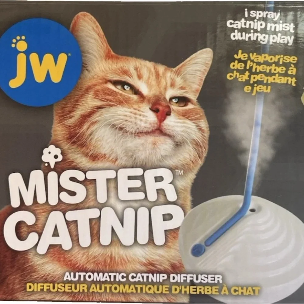 JW Mister Catnip Cat Feather Toy with Automatic Catnip Diffuser - White